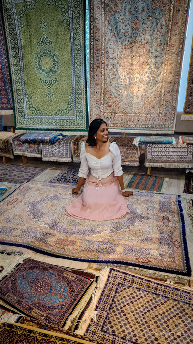 Carpets on display at Samarkand Bukhara Silk Carpets Factory
