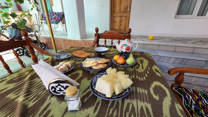 breakfast spread at samani bukhara hotel