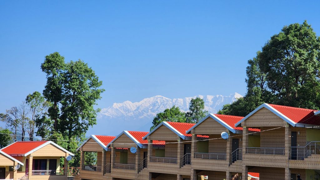 Morning View of Nanda Devi Peak and other mountains from Neelgagan resort